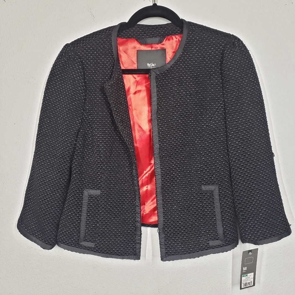 Mossimo Tweed Jacket Black Full Zip Cardigan Blazer Size Medium NEW